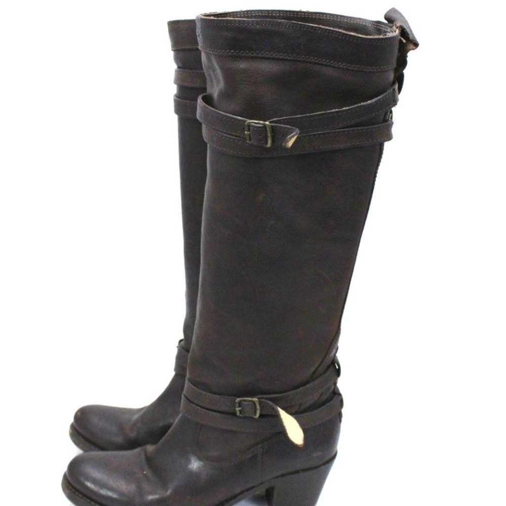 Frye Boots Jane Strappy Knee Tall 7B Browwn Oiled - Picture 5 of 6
